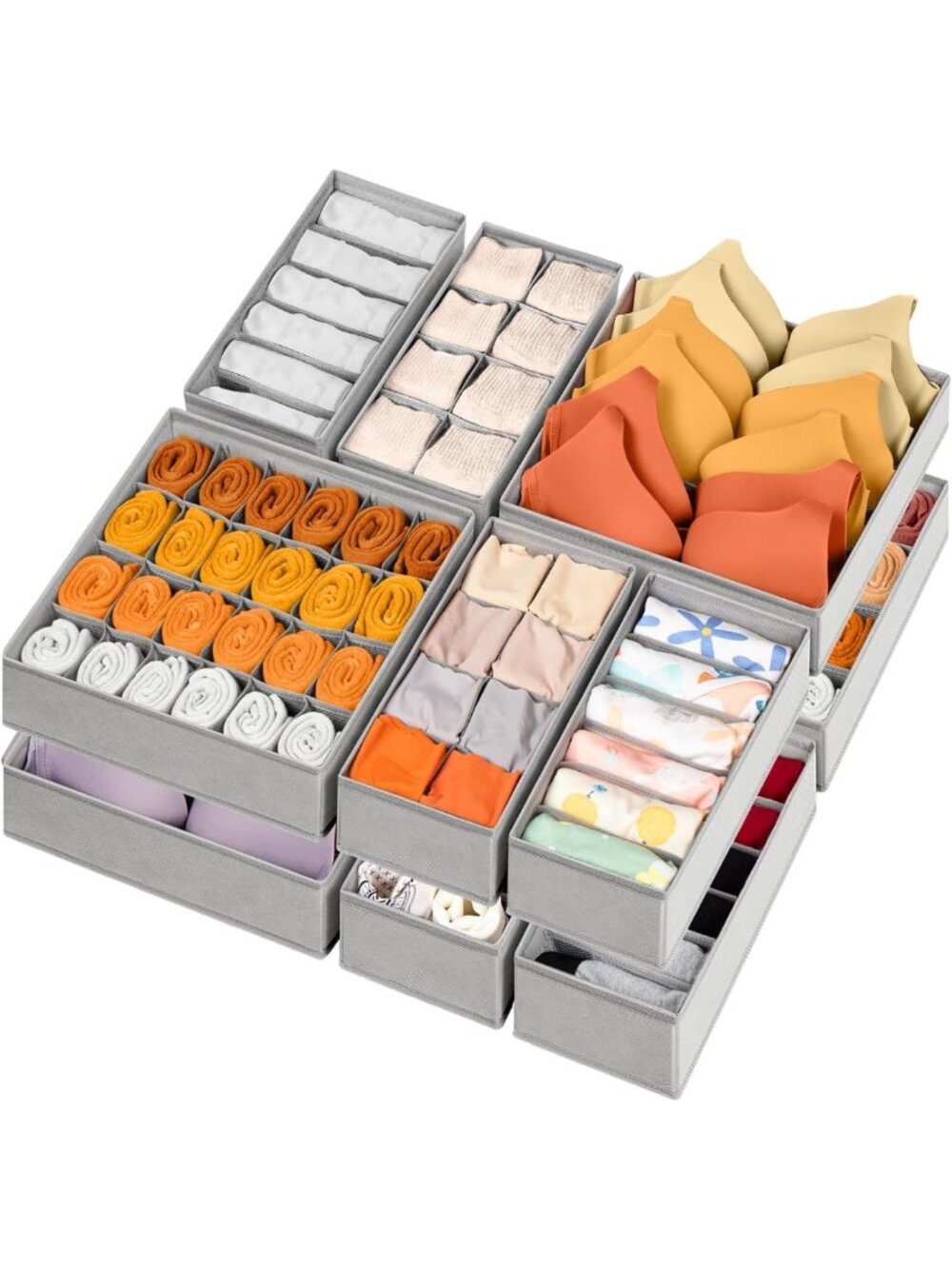 12 Pack Fabric Drawer Organizers - 116 Cells for Socks, Underwear, Baby Clothes